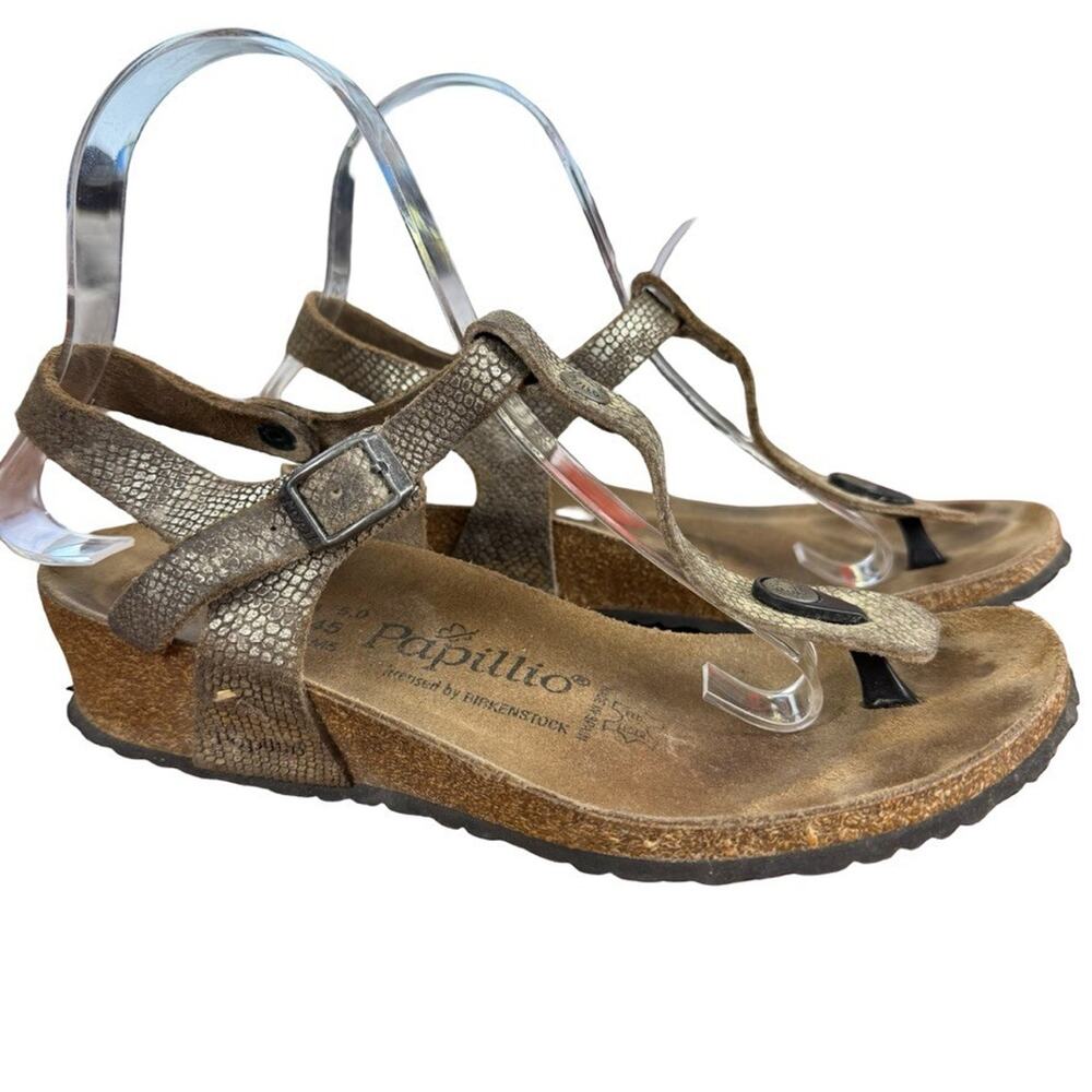 Papillio Birkenstock Ashley T Strap Snake Print Leather Wedge Sandals Shoes sz 7